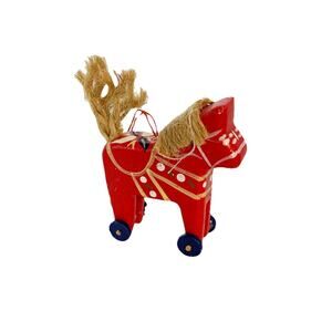 Red Dala Horse Wood Ornament Miniature Figurine Scandinavian Folk Art Nordic